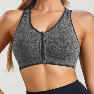 Zipper Wireless Sports Bra, Comfy & Breathable Push Up Shockproof Bra, Women's Lingerie & Underwear.