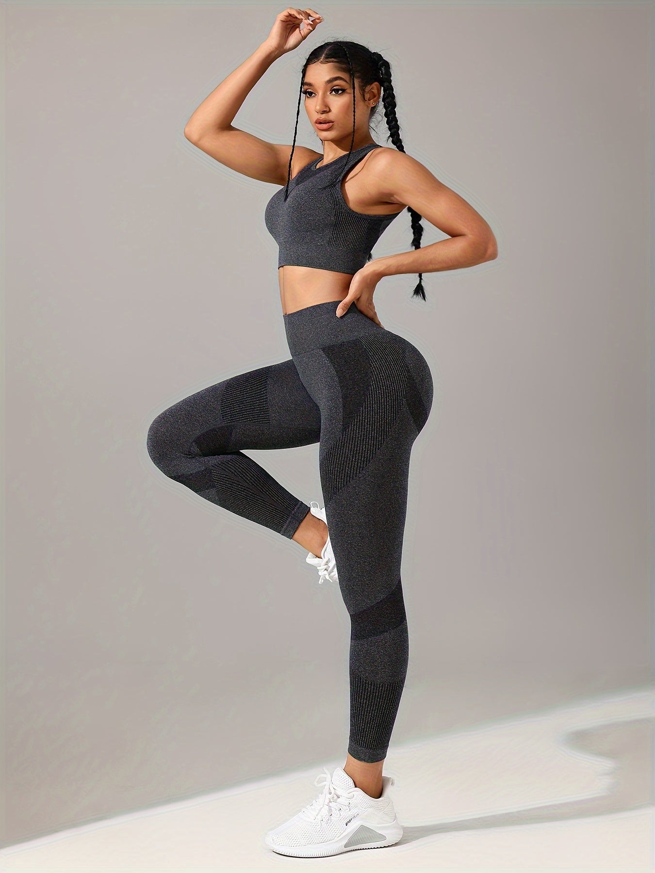 2pcs Yoga Workout Set, Sports Bra & High Waist Running Sports Leggings Suit, Women's Activewear.