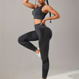 2pcs Yoga Workout Set, Sports Bra & High Waist Running Sports Leggings Suit, Women's Activewear.