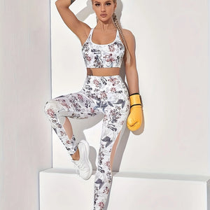 Floral Yoga Set - High Waist Sports Bra & Butt Lifting Leggings for Trendy Workouts!.