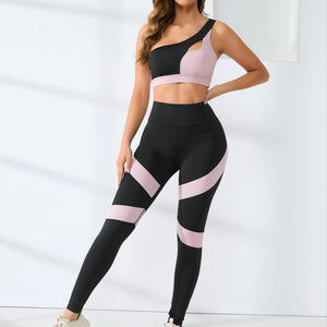 Premium Color Block Yoga Workout Set - High Stretch Sports Bra & Leggings Suit.