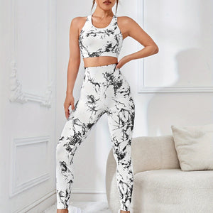 Upgrade Your Workout with Our Marble Abstract Athletic Set - High-Waisted Leggings and Sports Bra for Ultimate Comfort and Style!.