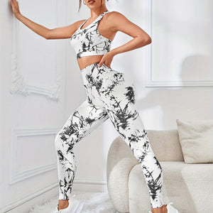 Upgrade Your Workout with Our Marble Abstract Athletic Set - High-Waisted Leggings and Sports Bra for Ultimate Comfort and Style!.