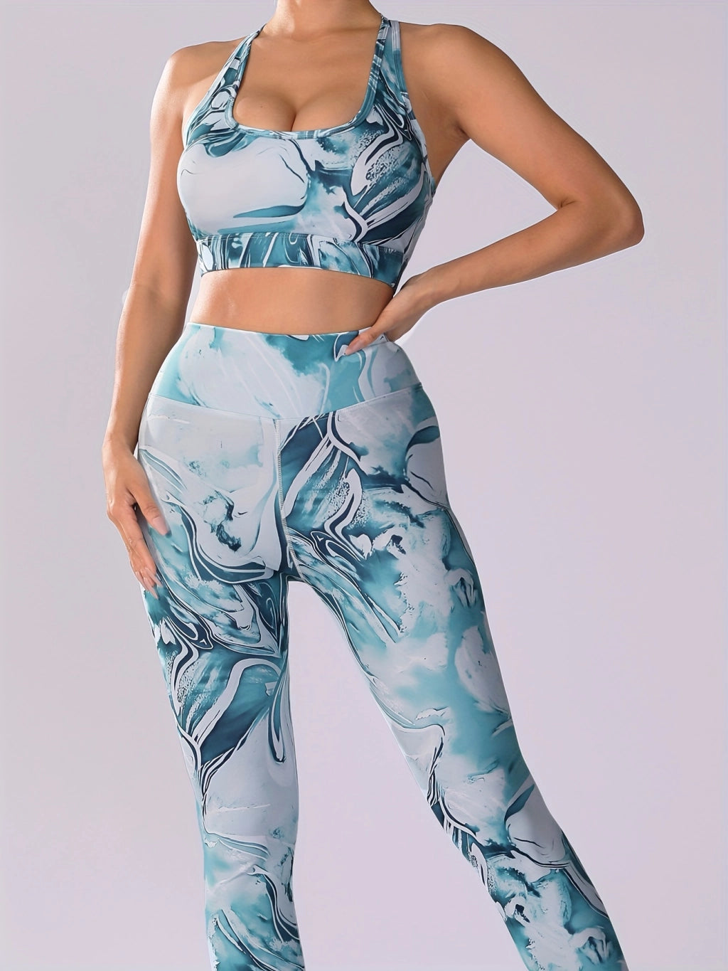 Get Fit in Style: Women's 2-Piece Yoga Set - High-Waist Leggings & Racerback Crop Top.