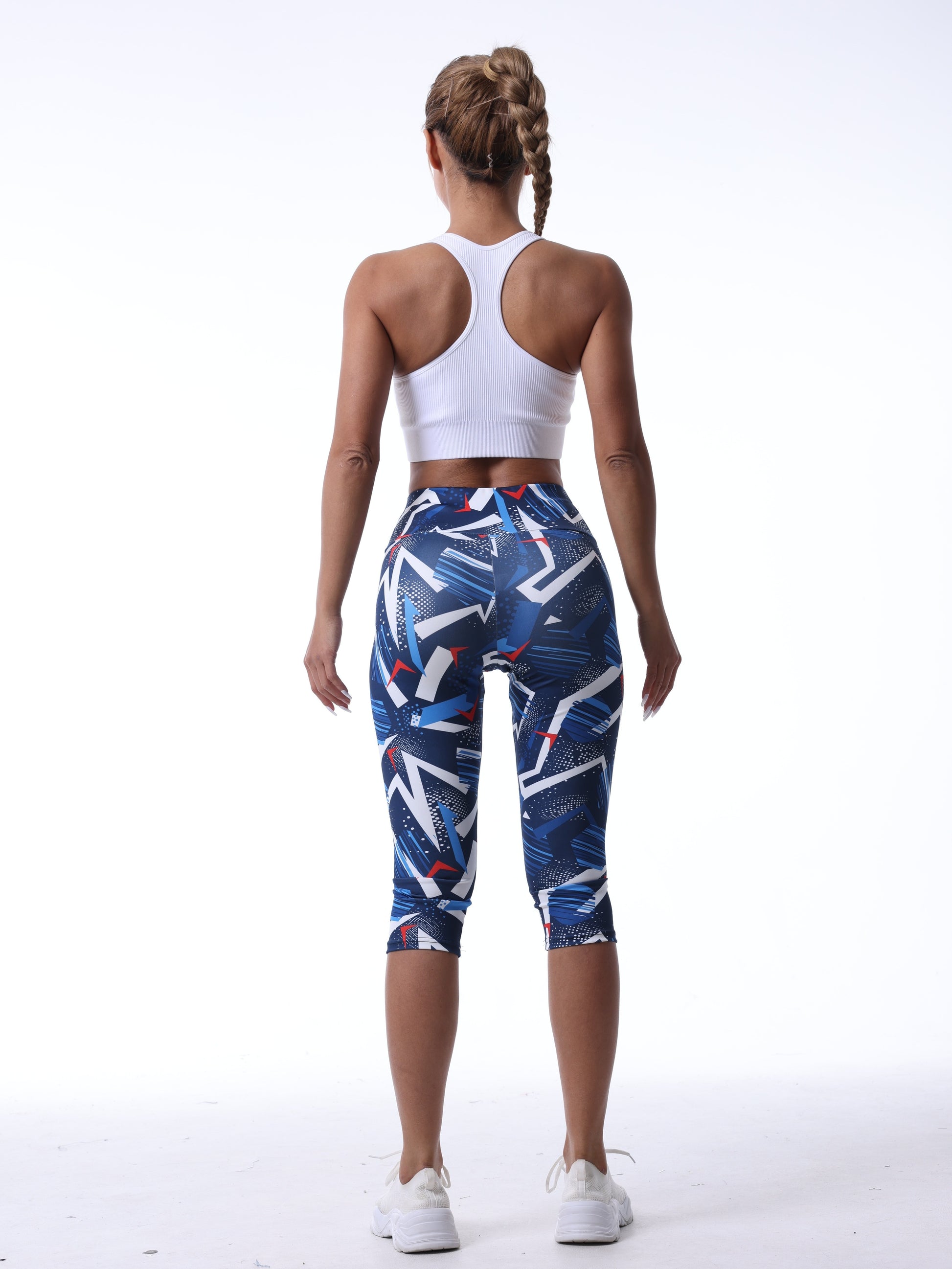 Allover Print Workout Yoga Tight Capri Pants, Stretchy Fitness Running Sports Capri Leggings, Women's Activewear.