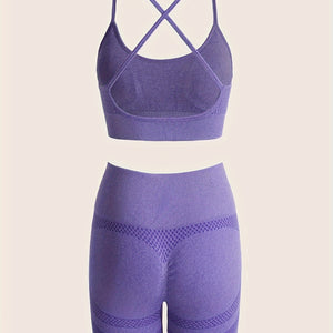 Women's 2-Piece Workout Set, Sports Bra And Shorts, Cross-Back, Moisture-Wicking, Stretch-Fit Gym Wear.