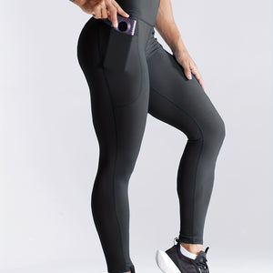 Solid Side Pockets Running Cropped Pants, High Waist Fashion Butt-lifting Yoga Fitness Workout Breathable Sports Leggings, Women's Activewear.