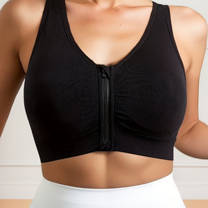 Zipper Wireless Sports Bra, Comfy & Breathable Push Up Shockproof Bra, Women's Lingerie & Underwear.