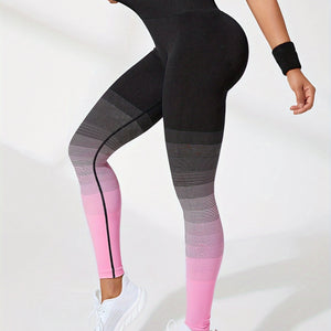 Women's Gradient Stripe Yoga Pants, Running Fitness Moisture-wicking Quick-dry High Elasticity Waistband, Sport Style Leggings.