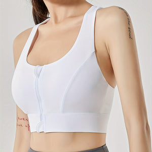 Zipper Front Shockproof Sports Bra, High Strength Integrated Fixed Cup Hollow Yoga Bra, Women's Activewear.