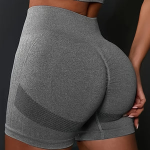 High Waisted Scrunch Butt Lifting Seamless Yoga Shorts, Quick Drying High Stretch Workout Gym Biker Shorts, Women's Activewear.