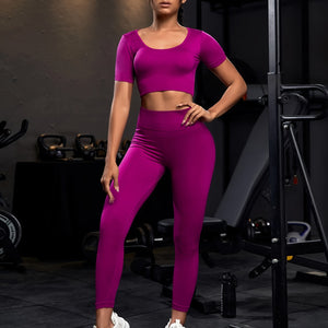 Look & Feel Your Best: 2-Piece Yoga Sports Set for Women - Boat Neck Top & High Waist Leggings.