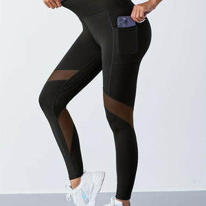 Seamless Mesh Fitness Pants: High Elasticity, Pockets, Contrast Pattern - DF14526.