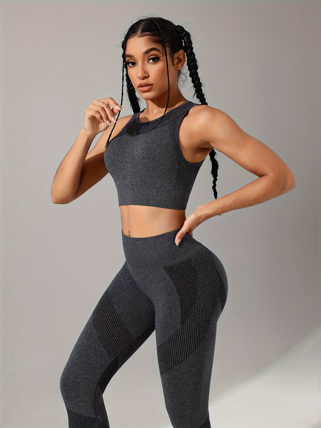 2pcs Yoga Workout Set, Sports Bra & High Waist Running Sports Leggings Suit, Women's Activewear.