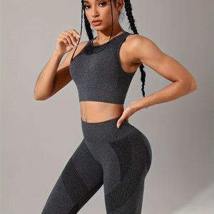 2pcs Yoga Workout Set, Sports Bra & High Waist Running Sports Leggings Suit, Women's Activewear.