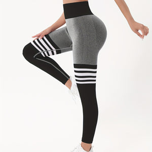 Striped Print Seamless Yoga Leggings, High Waist Butt Lifting Stretchy Slimming Yoga Pants, Women's Activewear.