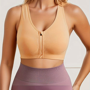 Zipper Wireless Sports Bra, Comfy & Breathable Push Up Shockproof Bra, Women's Lingerie & Underwear.