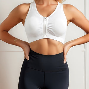 Zipper Wireless Sports Bra, Comfy & Breathable Push Up Shockproof Bra, Women's Lingerie & Underwear.