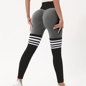 Striped Print Seamless Yoga Leggings, High Waist Butt Lifting Stretchy Slimming Yoga Pants, Women's Activewear.