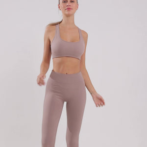 2pcs Solid Color Workout Sets, Hollow Back Yoga Sports Bra & High Waist Fitness Running Leggings, Women's Activewear.