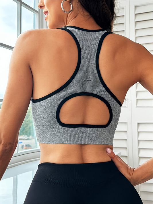 Women's Sports Bra, Racerback, Low Cut, Racerback Open Back, Yoga Fitness Running Outdoor Wear.