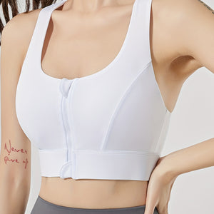 Zipper Front Shockproof Sports Bra, High Strength Integrated Fixed Cup Hollow Yoga Bra, Women's Activewear.